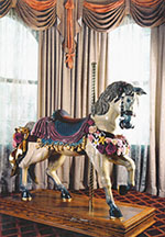 A carousel horse commissioned by Art Linkletter.  Miles carved this entire horse, including the detail, out of wood and hand painted it.