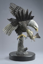 'The Eagle Has Landed' bronze sculpture by Miles Tucker, side view.